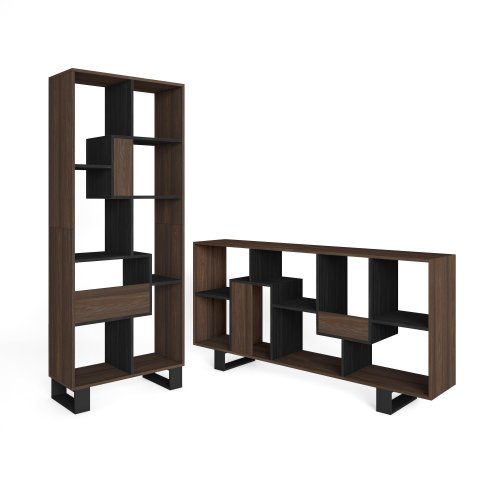 Libreria scaffale parete 174x67x31 cm design industriale rovere scuro e nero, scaffale bicolore per soggiorno moderno