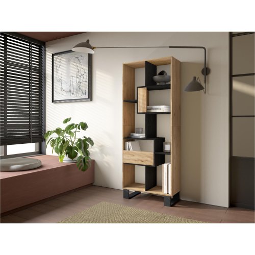Libreria Industriale 174 cm Rovere Nero | Piedi Metallo