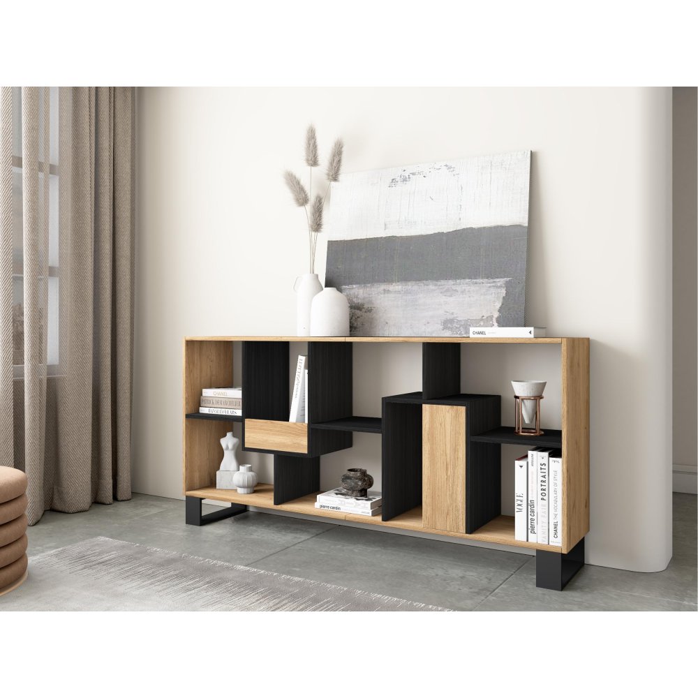 Libreria Industriale 174 cm Rovere Nero | Piedi Metallo
