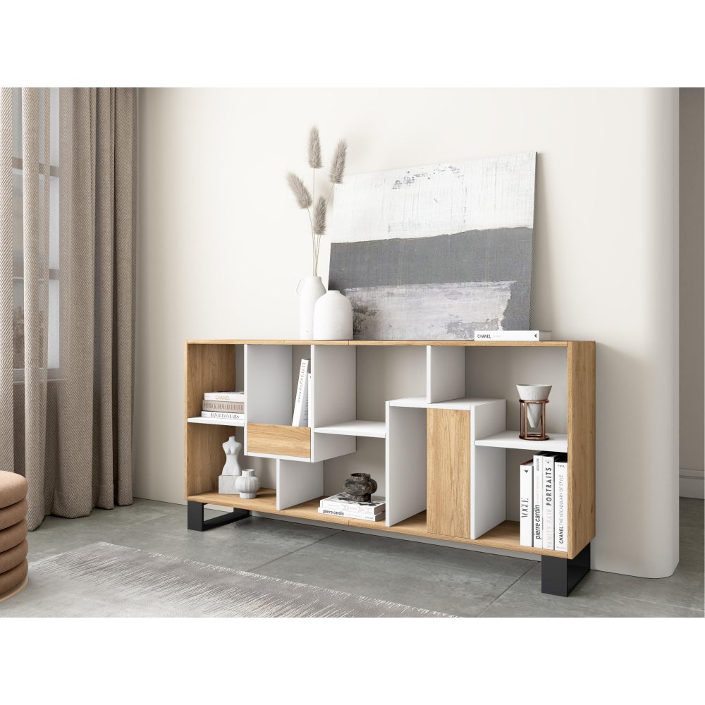 Libreria Industriale 174 cm Rovere Bianco | Piedi Metallo