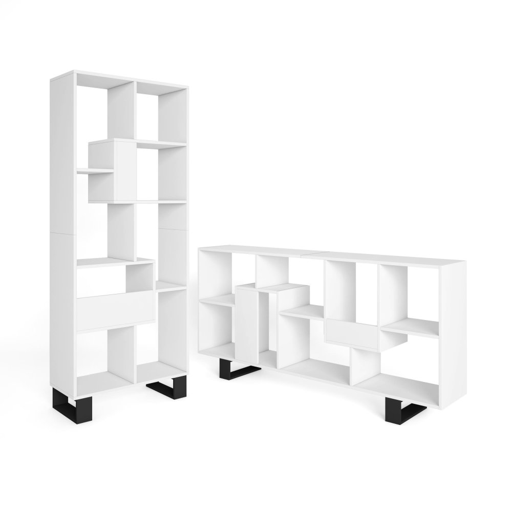 Libreria scaffale parete 174x67x31 cm design industriale colore bianco, scaffale luminoso minimalista per soggiorno e st