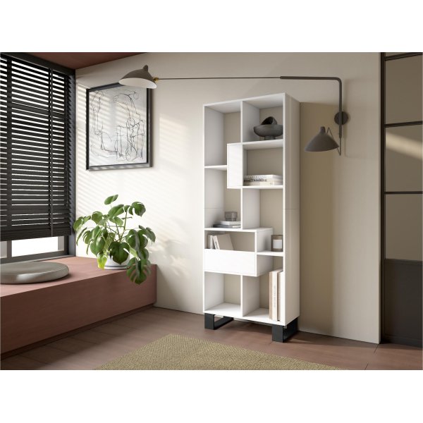 Libreria scaffale parete 174x67x31 cm design industriale colore bianco, scaffale luminoso minimalista per soggiorno e st 2