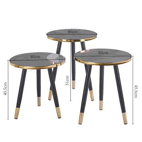 Set di 3 Tavolini Zoe con Dettaglio Dorato | Ukukhome