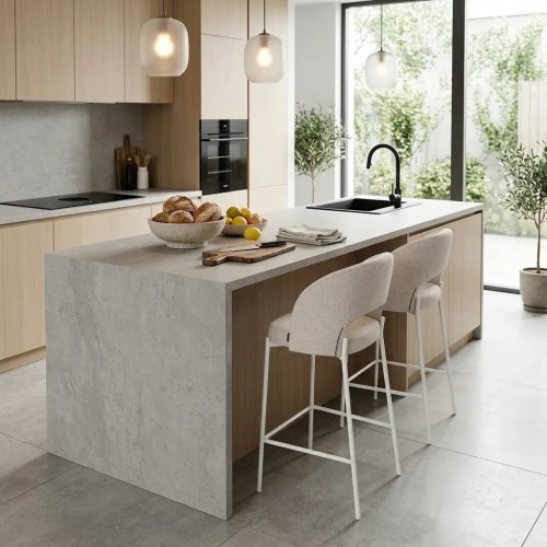 Sgabello Imbottito Harmony Sabbia Gambe Avorio | Ukukhome