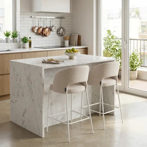 Sgabello Imbottito Harmony Sabbia Gambe Avorio | Ukukhome