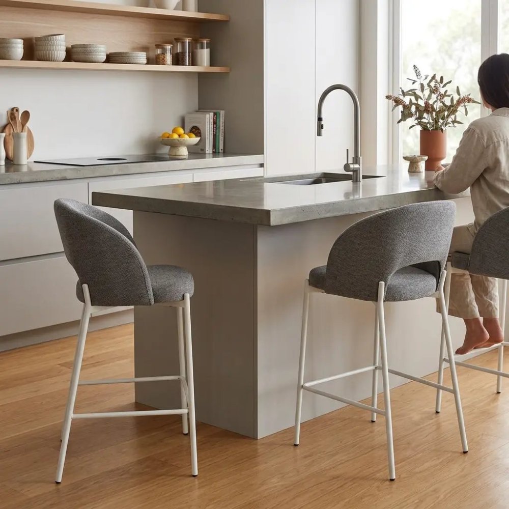 Sgabello Imbottito Harmony Grigio Gambe Avorio | Ukukhome
