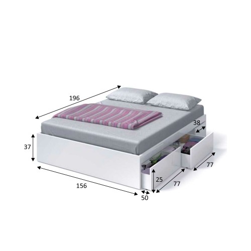 CAMA BLANCO ARTIK 150CM CON 4 CAJONES - Quartos de Cama 