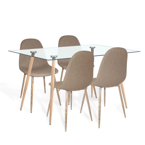 PACK MESA DE COMEDOR FOREST 140 CM Y SILLA TAPIZADA CORO CAPUCCINO - Conjuntos de mesas e cadeiras 