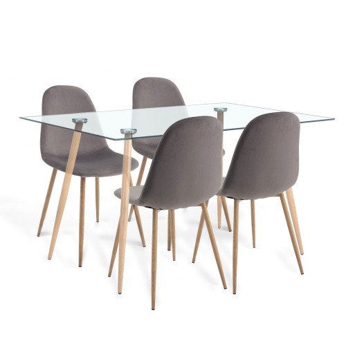 PACK MESA DE COMEDOR FOREST 140 CM Y SILLA CORO VELVET NATURE GRIS - Conjuntos de mesas e cadeiras 