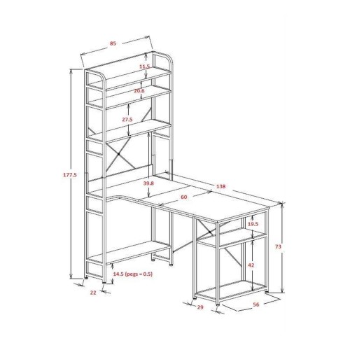 MESA DE ESCRITÓRIO COM ESTANTE SEAFORD