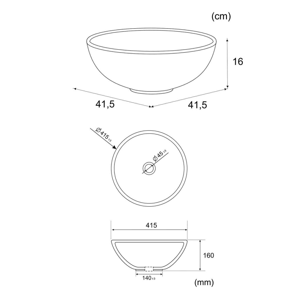 BACIA CERÂMICA REDONDA SOBRE BANCADA DE 41,5 Ø - Moveis de lavatorio 