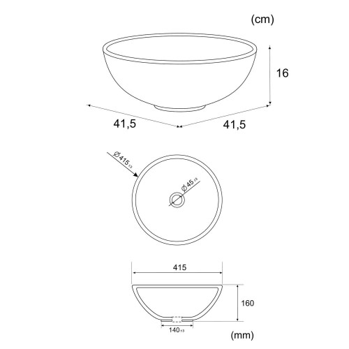 BACIA CERÂMICA REDONDA SOBRE BANCADA DE 41,5 Ø - Moveis de lavatorio 