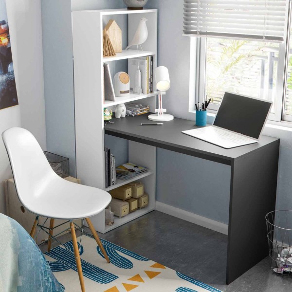 MESA CINZENTA-ANTRACITE NORDIK BRANCA COM PRATELEIRAS REVERSÍVEIS CINZENTO-ANTRACITE NORDIK BRANCO 2