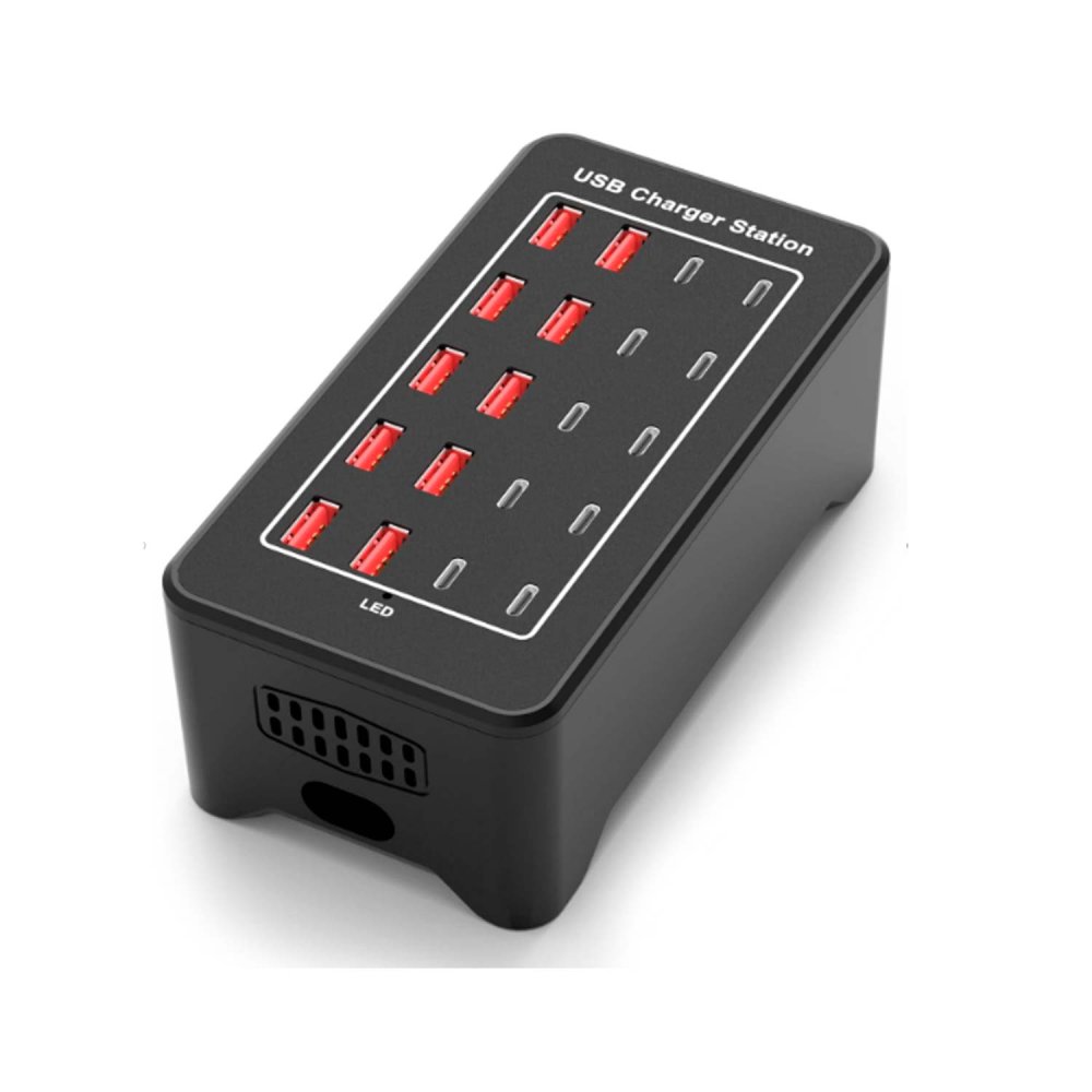 Estação de Carregamento MultiUSB 20 Portas  - 100W - Carga Rápida