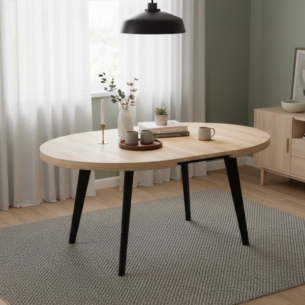 Mesa de jantar redonda extensível Luna madeira | Ukukhome 2