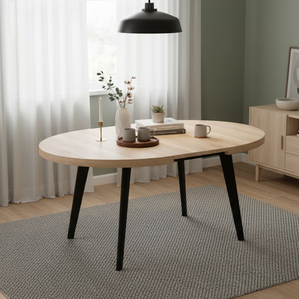 Mesa de jantar redonda extensível Luna madeira | Ukukhome