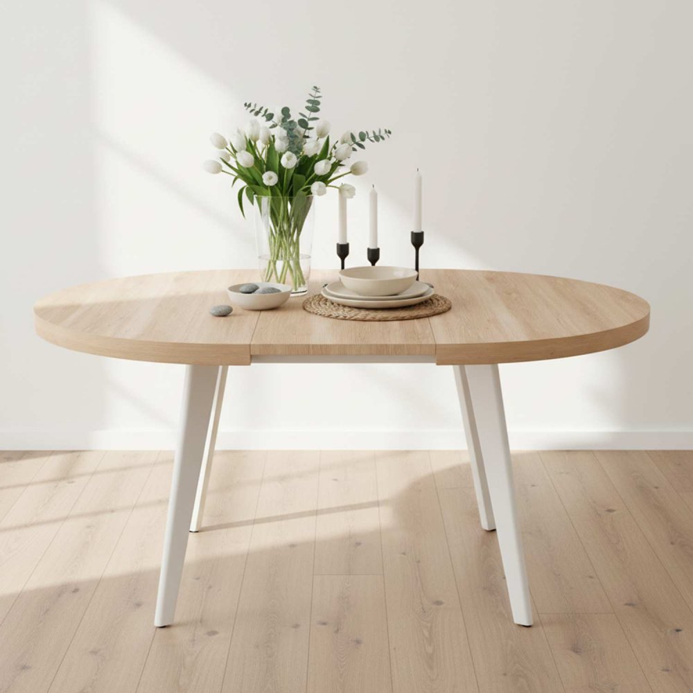 Mesa de jantar redonda extensível Luna madeira | Ukukhome