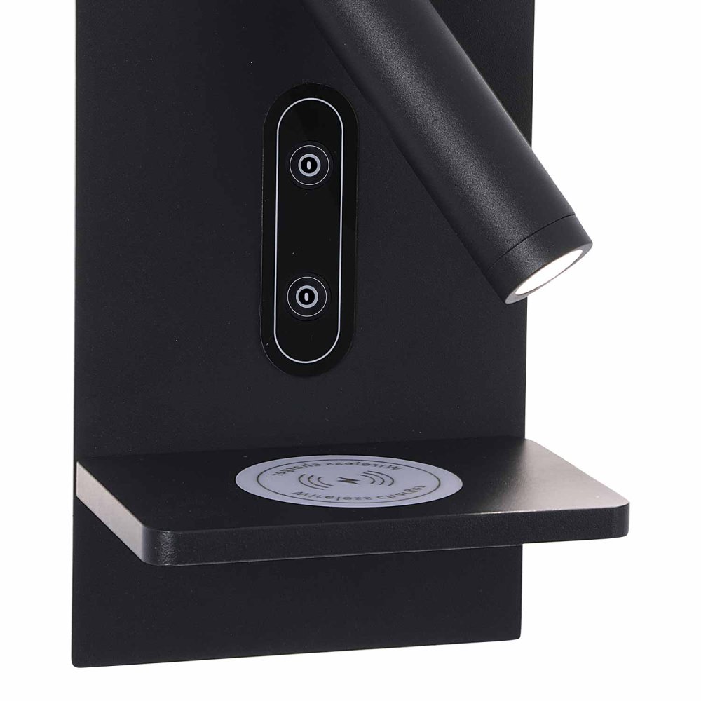 Aplique LED Táctil Negro con Carga Inalámbrica 22Cm Eron - Aplique LED - UKUKHOME.com