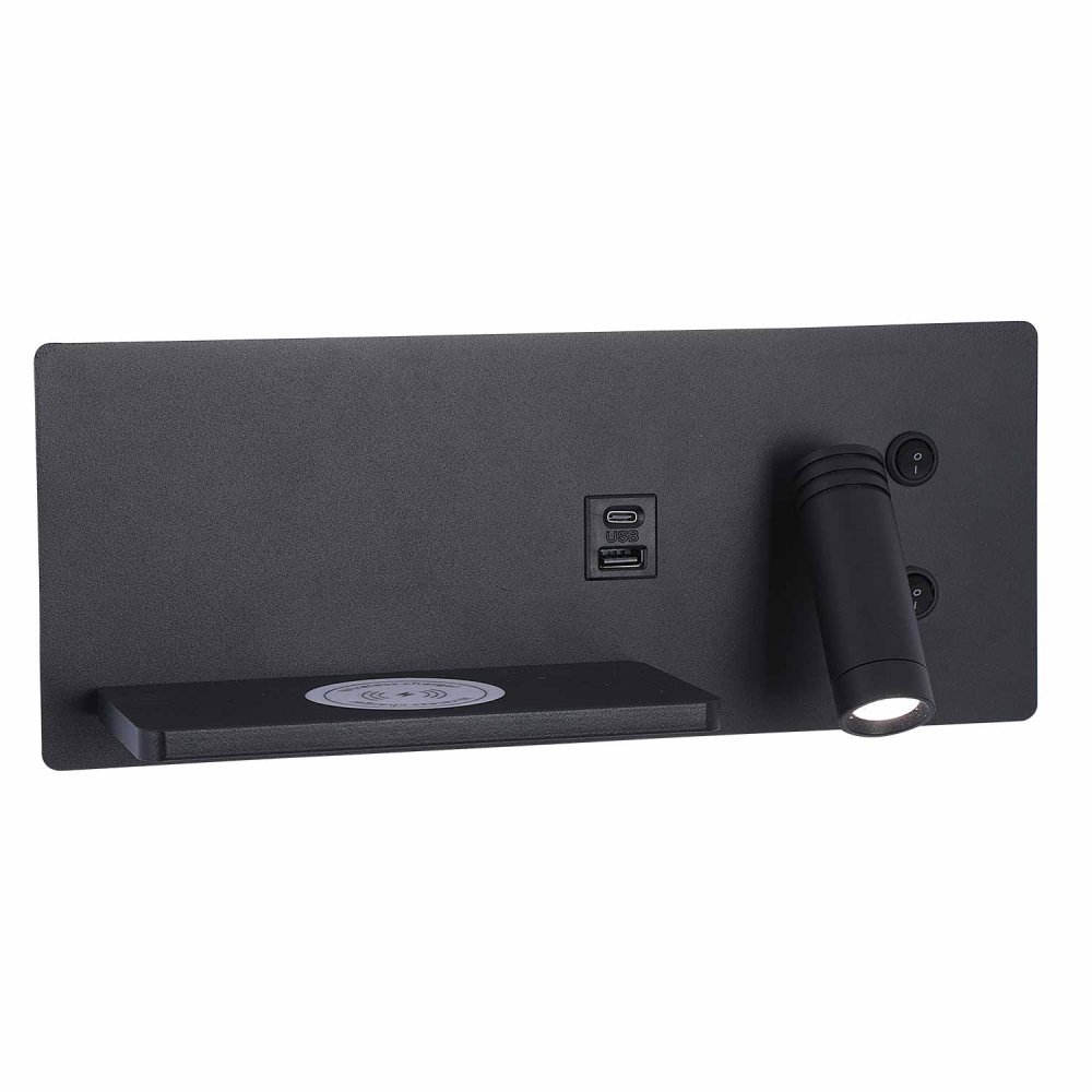 Aplique LED Negro con Carga Inalámbrica y Usb 30Cm Somni - Aplique LED - UKUKHOME.com