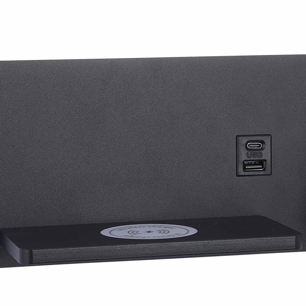 Aplique LED Negro con Carga Inalámbrica y Usb 30Cm Somni - Aplique LED - UKUKHOME.com