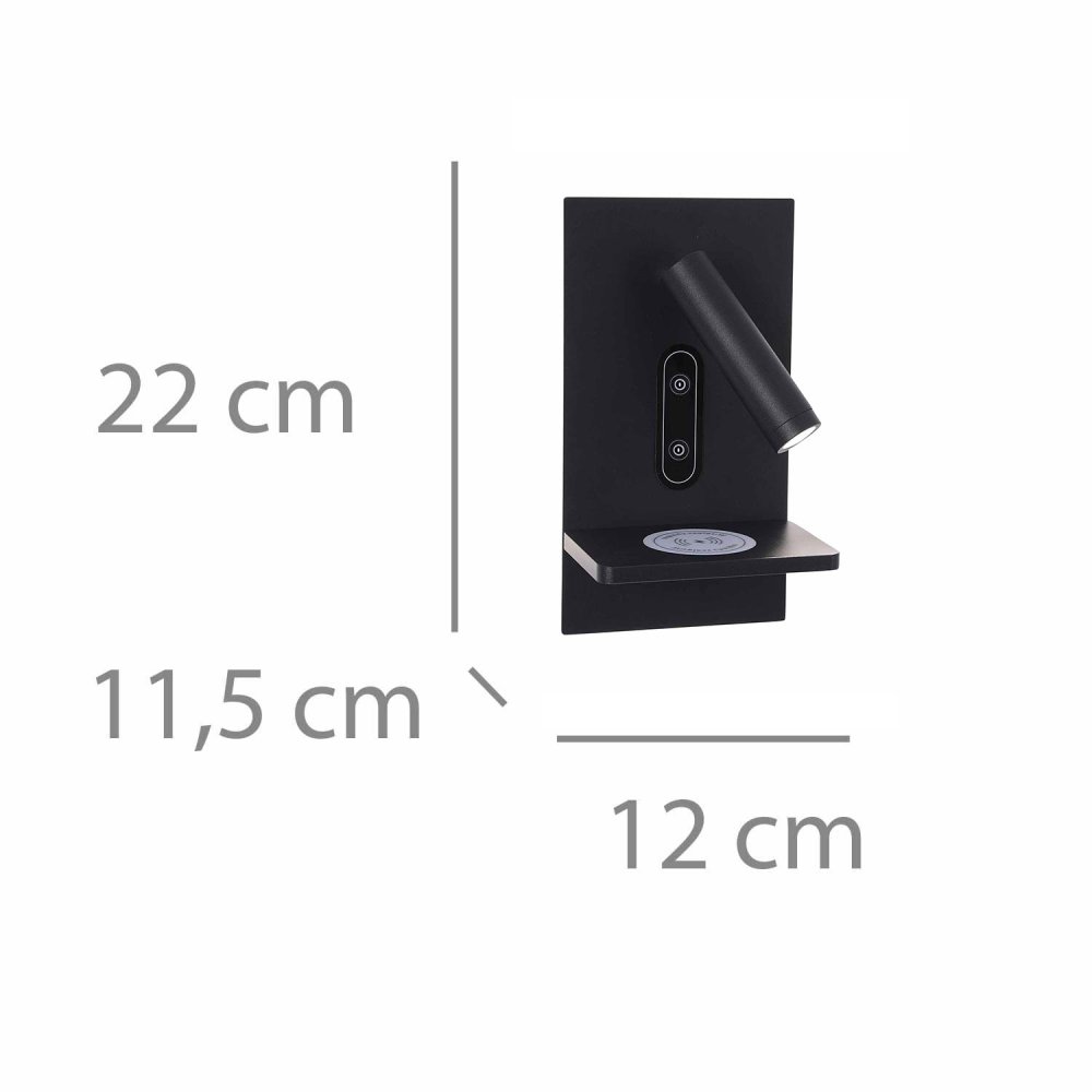 Aplique LED Táctil Negro con Carga Inalámbrica 22Cm Eron - Aplique LED - UKUKHOME.com