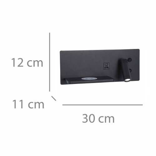 Aplique LED Negro con Carga Inalámbrica y Usb 30Cm Somni - Aplique LED - UKUKHOME.com