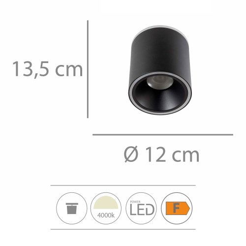 Foco Led de Superficie Cilíndrico Ø12Cm color Negro Trent - Foco LED de superfície - UKUKHOME.com