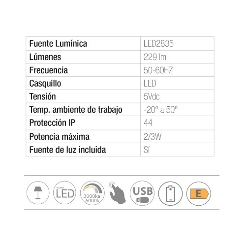 Candeeiro LED Emei Preto – Recarregável, Portátil e Elegante