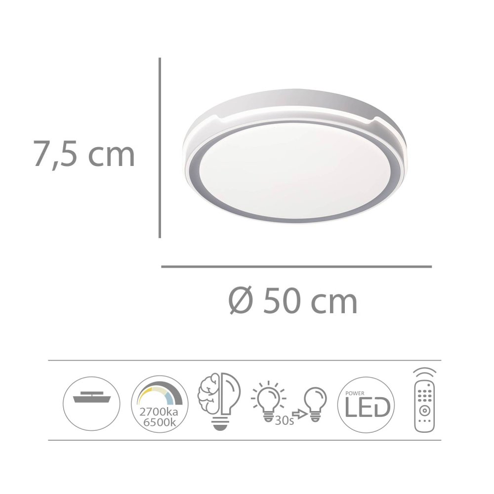 Plafon LED Regulable 53W Ø50Cm color Blanco y Plateado Silver - Iluminação de teto LED - UKUKHOME.com