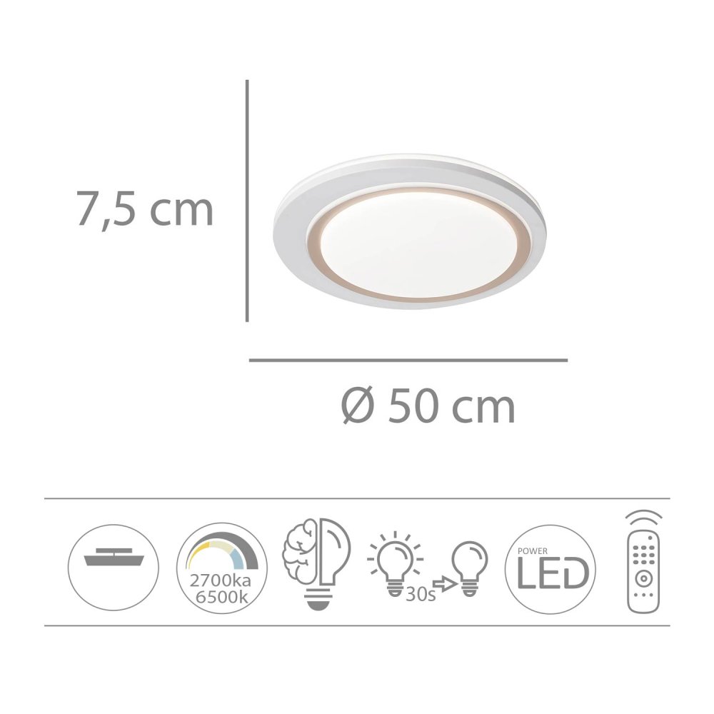 Plafon LED Regulable 53W Ø50Cm color Blanco y Dorado Bakar - Iluminação de teto LED - UKUKHOME.com