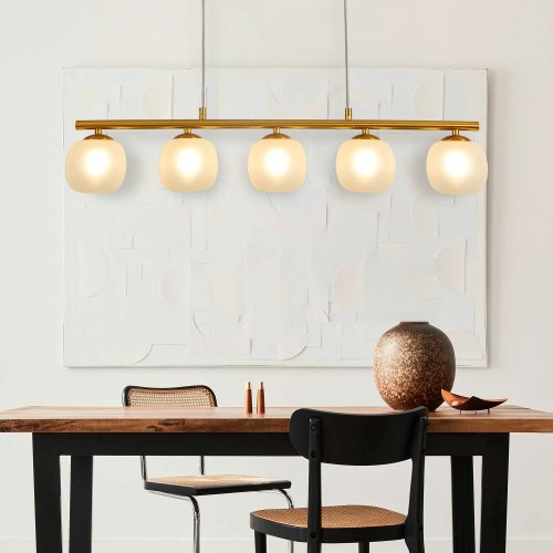 PLAFON 5 LUZES OKO BRANCA OPAL E DOURADA | Ukukhome