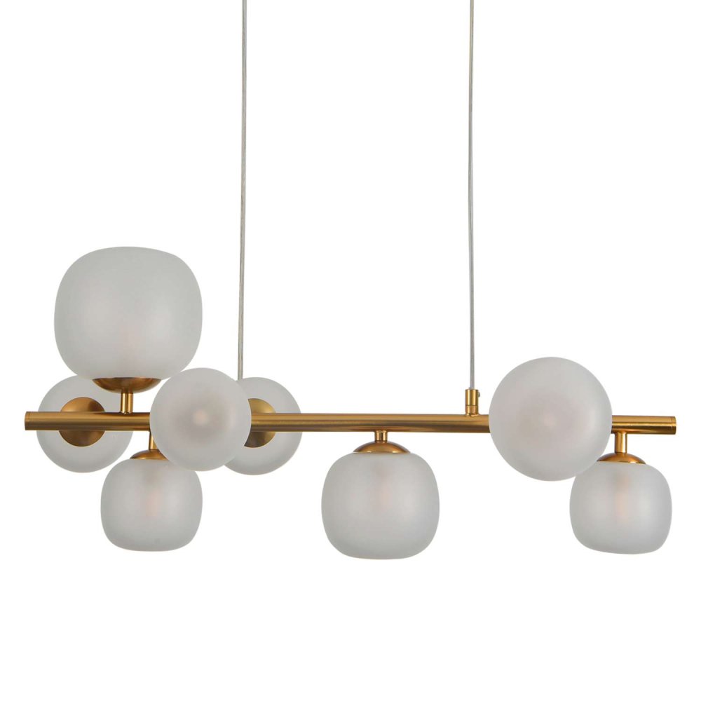 CANDEEIRO SUSPENSO 8 LUZES OKO BRANCA OPAL E DOURADA | Ukukhome