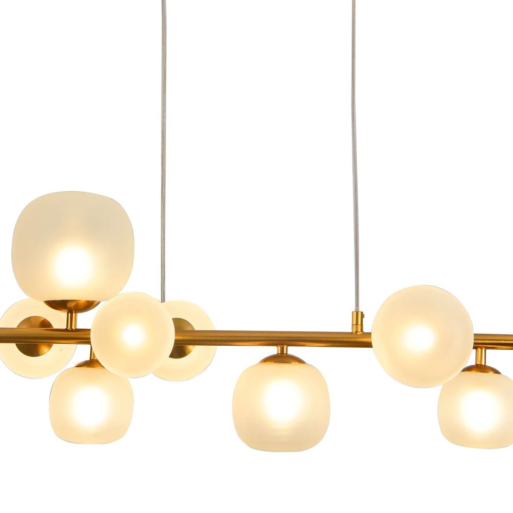 CANDEEIRO SUSPENSO 8 LUZES OKO BRANCA OPAL E DOURADA | Ukukhome