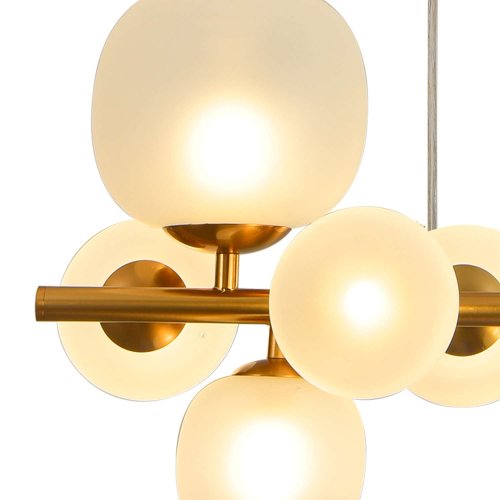 CANDEEIRO SUSPENSO 8 LUZES OKO BRANCA OPAL E DOURADA | Ukukhome