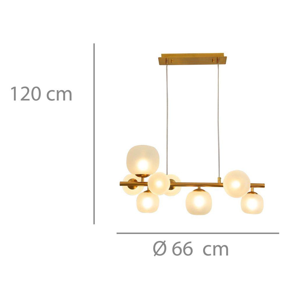 CANDEEIRO SUSPENSO 8 LUZES OKO BRANCA OPAL E DOURADA | Ukukhome