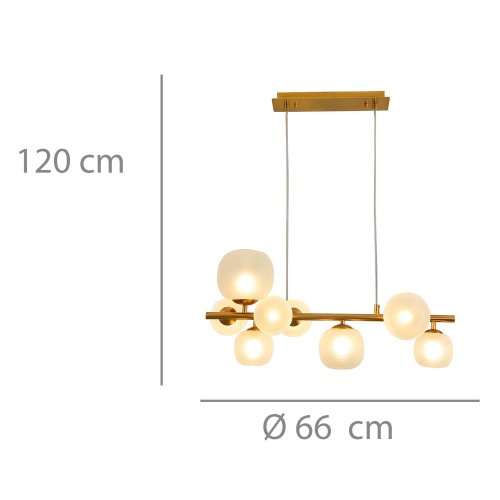 CANDEEIRO SUSPENSO 8 LUZES OKO BRANCA OPAL E DOURADA | Ukukhome