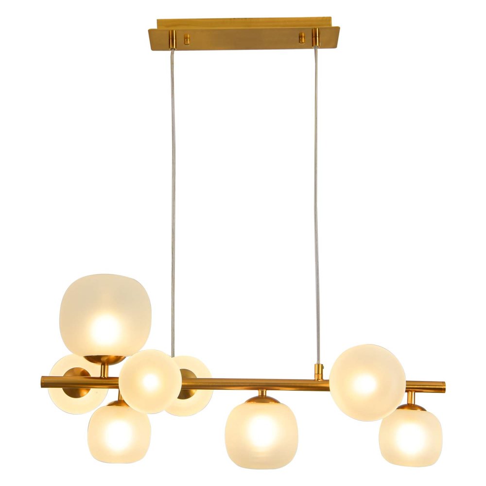CANDEEIRO SUSPENSO 8 LUZES OKO BRANCA OPAL E DOURADA | Ukukhome