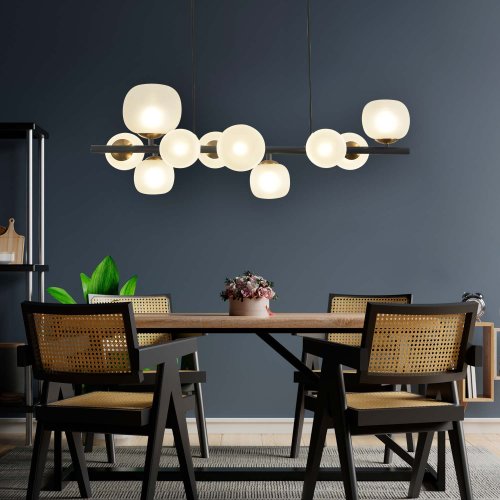 CANDEEIRO SUSPENSO 10 LUZES OKO BRANCA OPAL E PRETA | Ukukhome