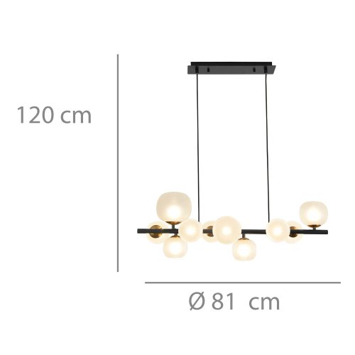 CANDEEIRO SUSPENSO 10 LUZES OKO BRANCA OPAL E PRETA | Ukukhome