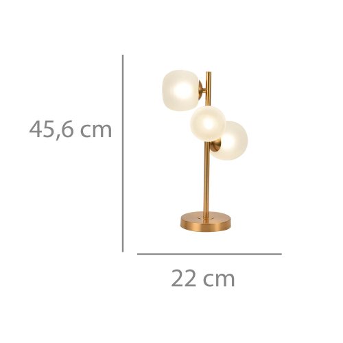 CANDEEIRO DE MESA 3 LUZES OKO BRANCA OPAL E DOURADA | Ukukhome