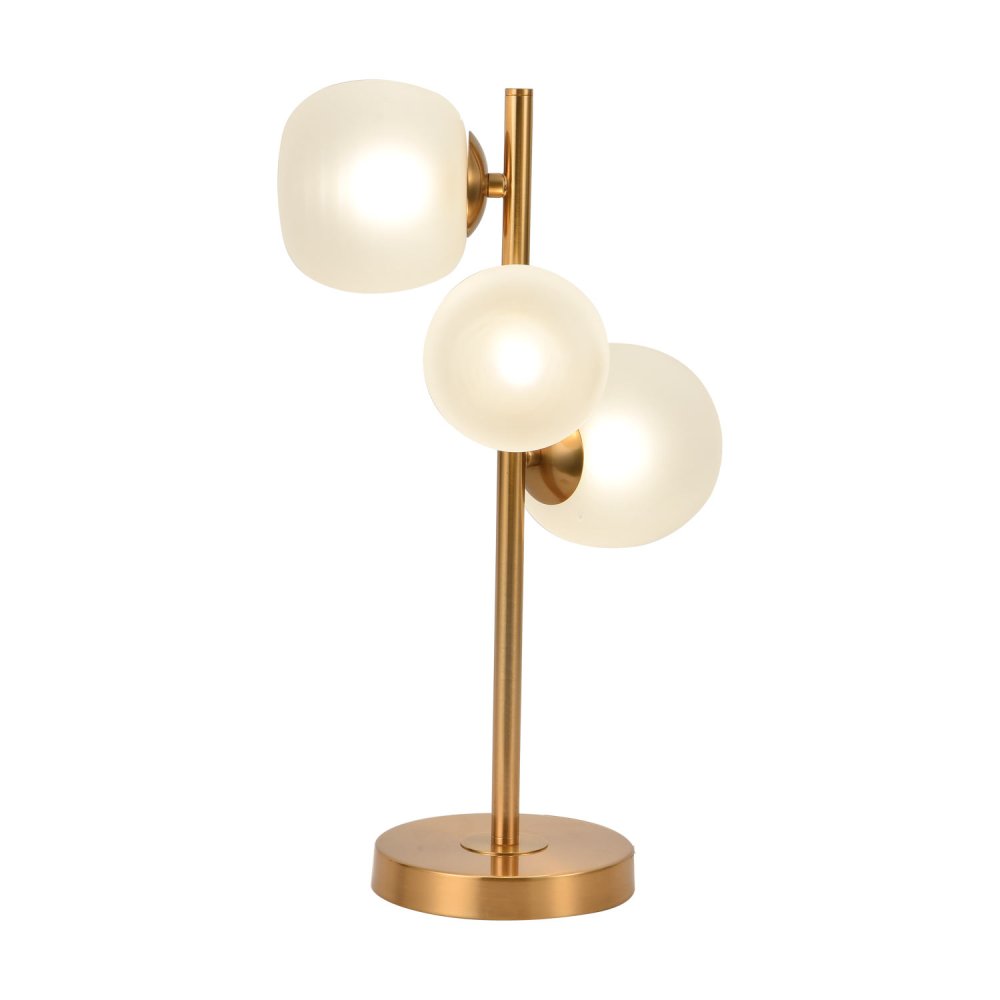 CANDEEIRO DE MESA 3 LUZES OKO BRANCA OPAL E DOURADA | Ukukhome