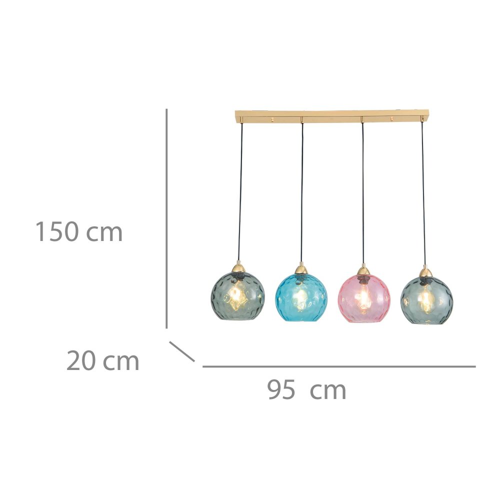 PLAFON 4 LUZES LYRIA AZUL, FUMÊ E ROSA | Ukukhome