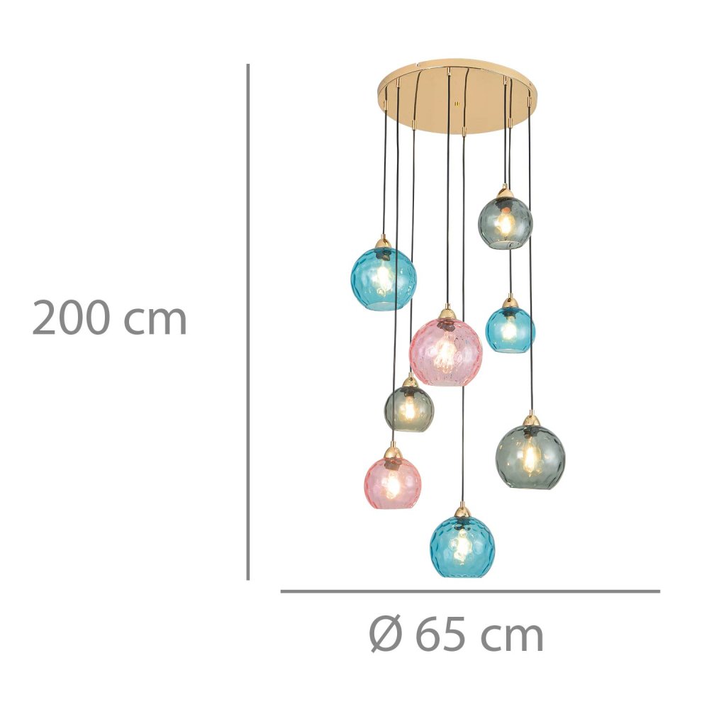 CANDEEIRO SUSPENSO 8 LUZES LYRIA AZUL, FUMÊ E ROSA | Ukukhome