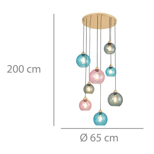 CANDEEIRO SUSPENSO 8 LUZES LYRIA AZUL, FUMÊ E ROSA | Ukukhome