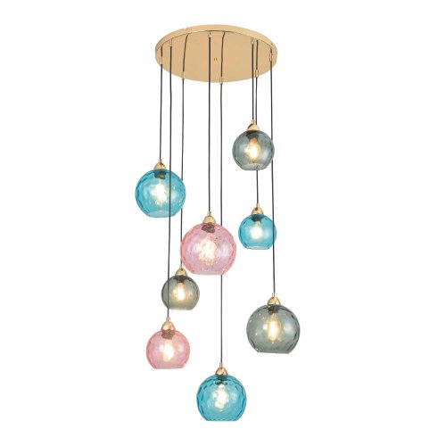 CANDEEIRO SUSPENSO 8 LUZES LYRIA AZUL, FUMÊ E ROSA | Ukukhome