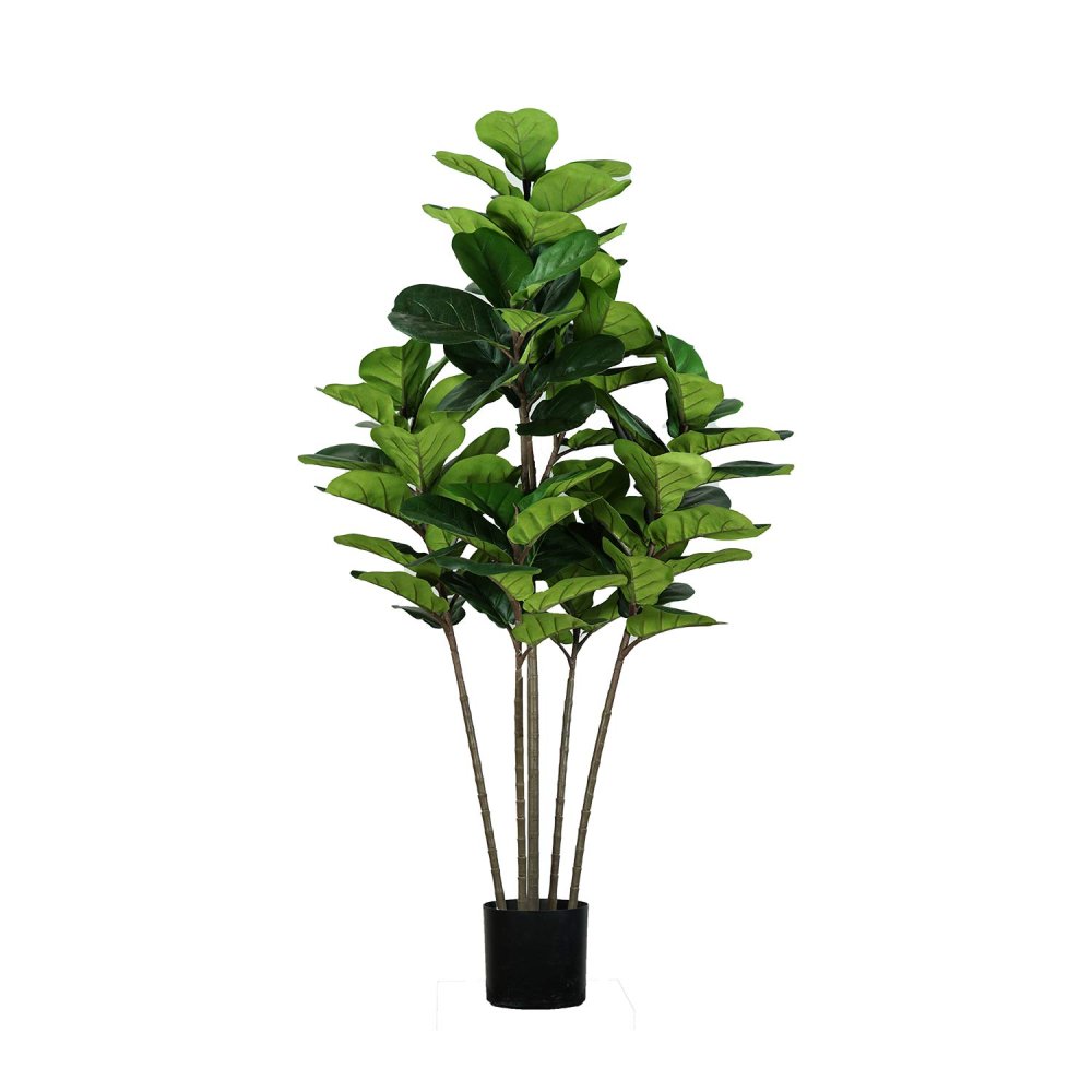 Ficus Lyrata artificial 150 cm, grandes folhas verdes hiperrealistas, ideal interiores modernos, vaso preto incluído