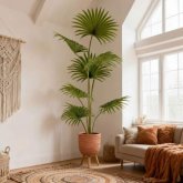 Palmeira artificial 200 cm, folhas tropicais verdes hiperrealistas, ideal grandes espaços e ambientes tropicais, vaso preto