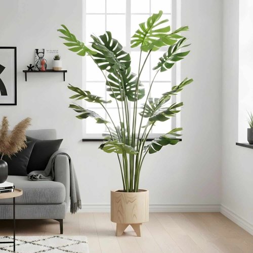 Monstera artificial 170 cm, folhas perfuradas verdes hiperrealistas, ideal salas e espaços amplos, vaso preto incluído