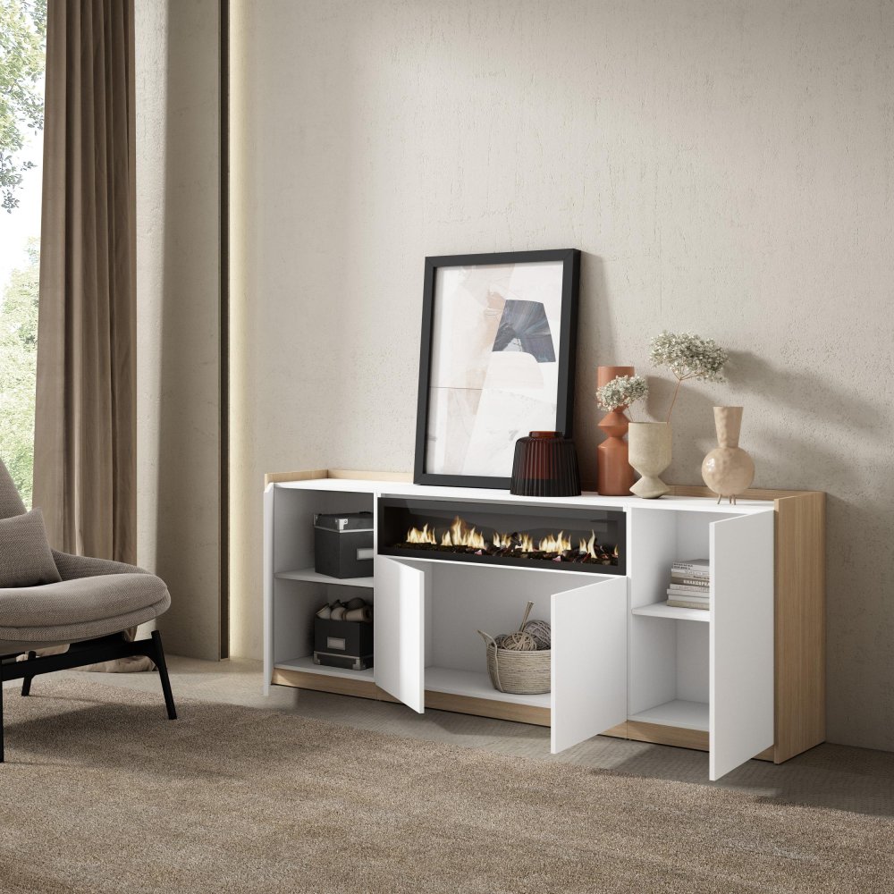 Aparador 207cm Lareira LED 4 Portas | Ukukhome