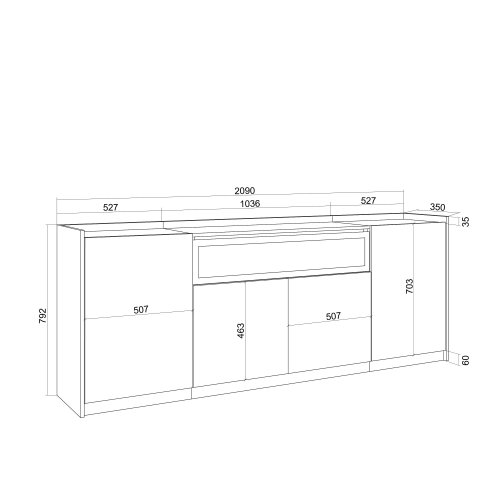Aparador 207cm Lareira LED 4 Portas | Ukukhome